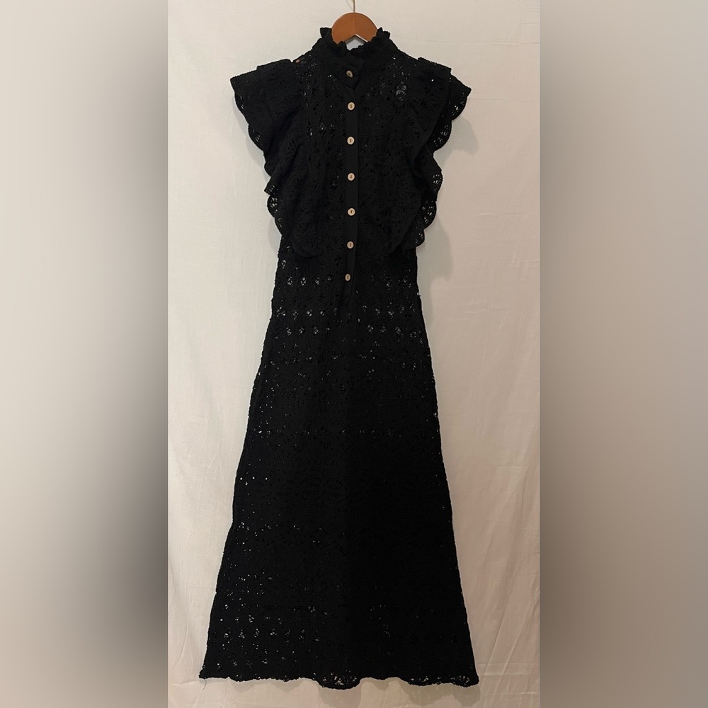 Zara Elegant Black Crochet Maxi Dress - Picture 6 of 16